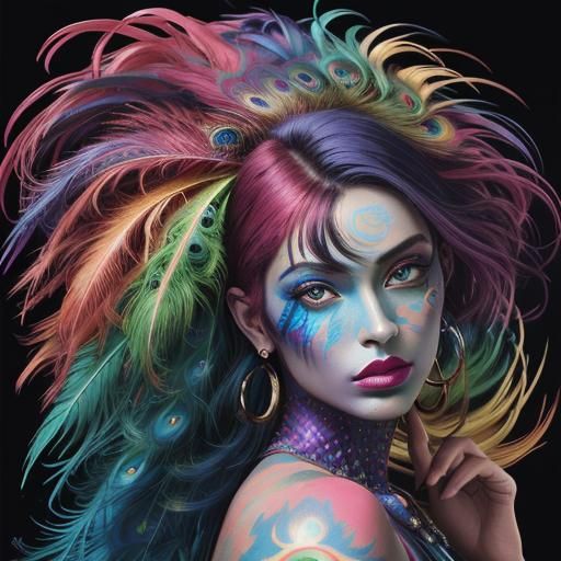 Rainbow Woman Portrait in Fauvist Style