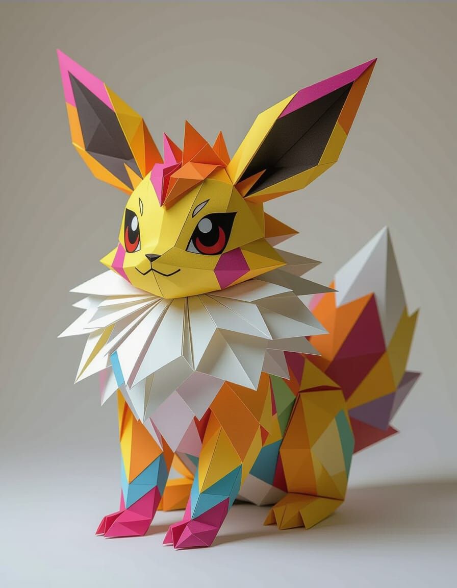 Kaleidoscopic Origami Eevee in Playful Style