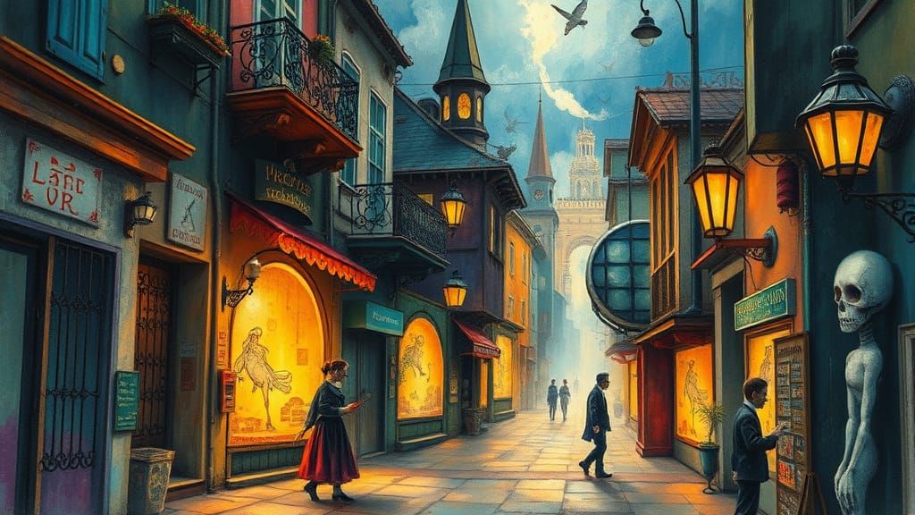 Surrealist Street Art Dreamscape with Symbolic Figures and D...