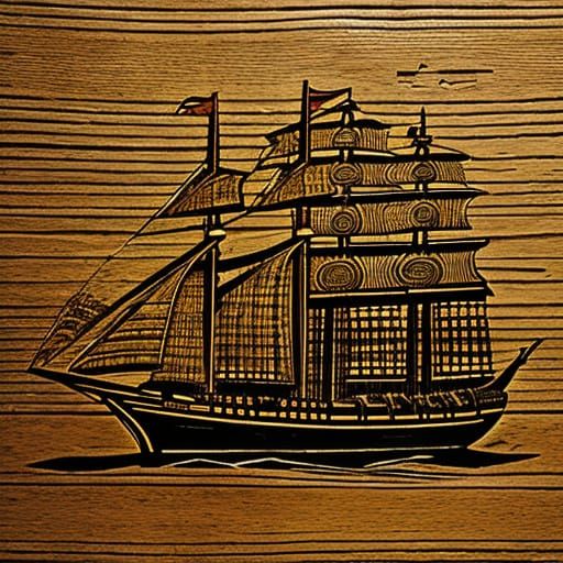 Ancient Egyptian Wooden Ships in Traditional Illustration St...