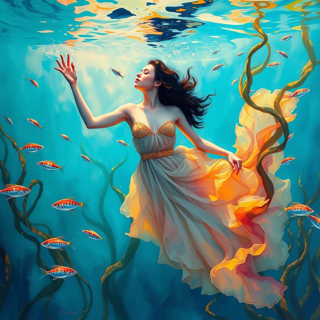 Ethereal Sea Goddess Emerging from Turquoise Depths