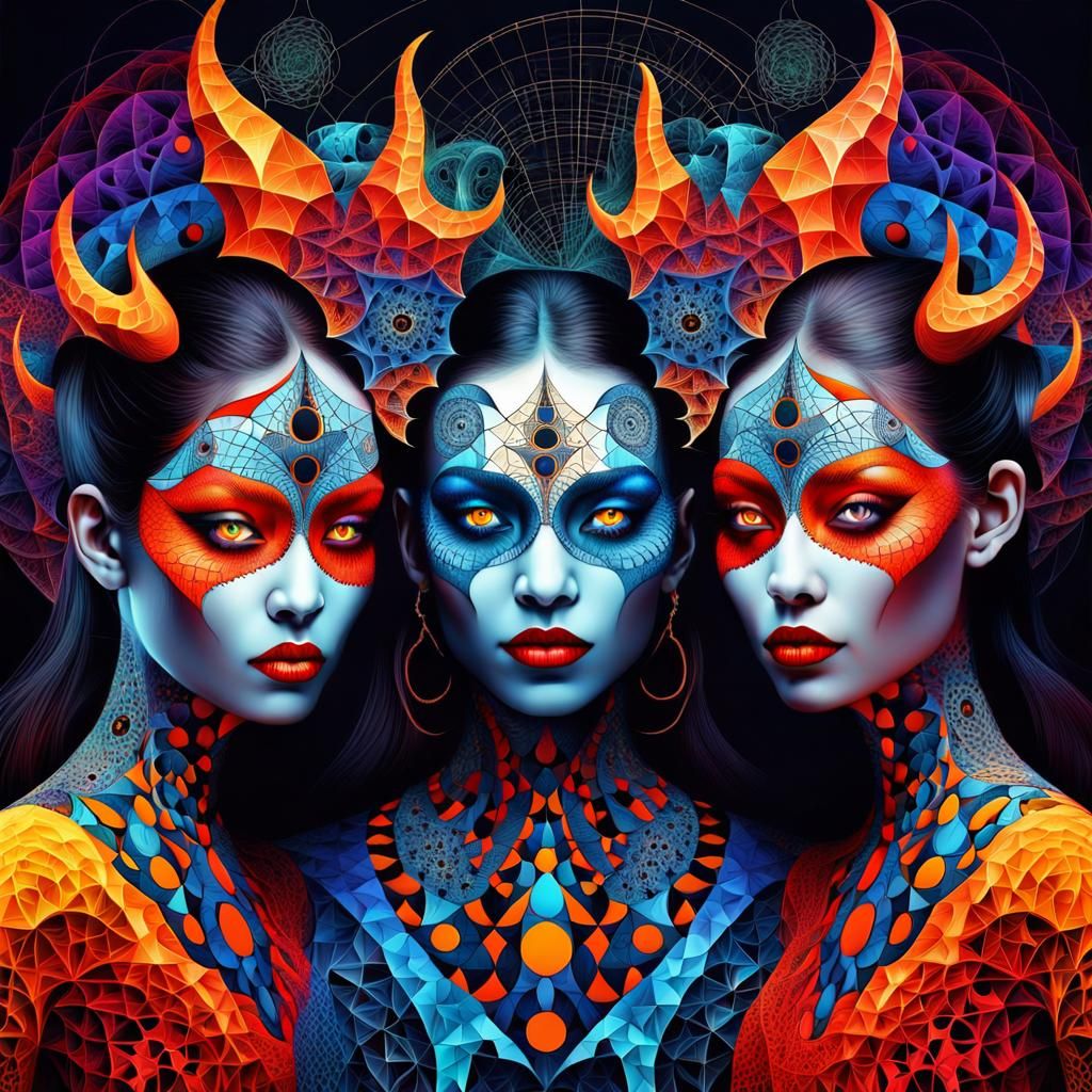 Fractal Demonic Women: Surreal Ultrarealistic Construction