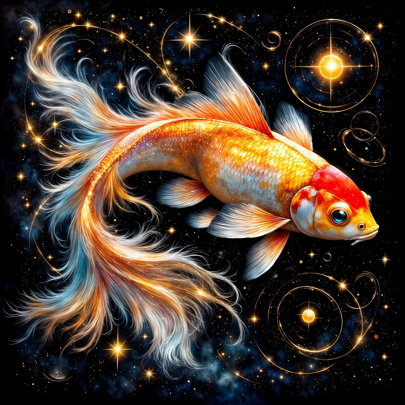 cosmic patterns and golden orbs