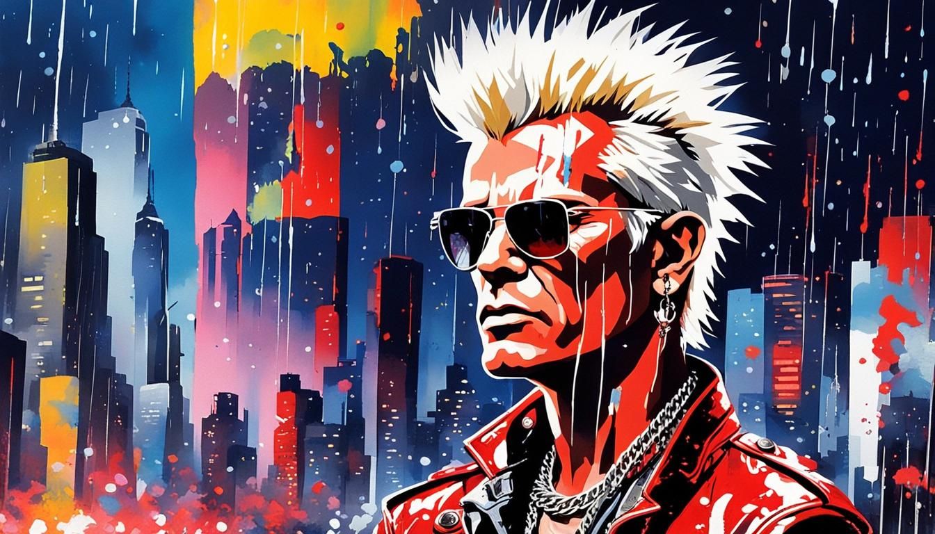 Billy Idol in Rain, Pop Art Watercolor Portrait