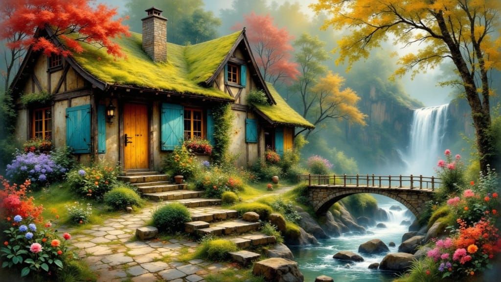 Charming Cottagecore Scene in Painterly Style