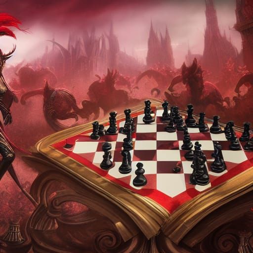 Red Queen Chess Game: Detailed Matte Painting