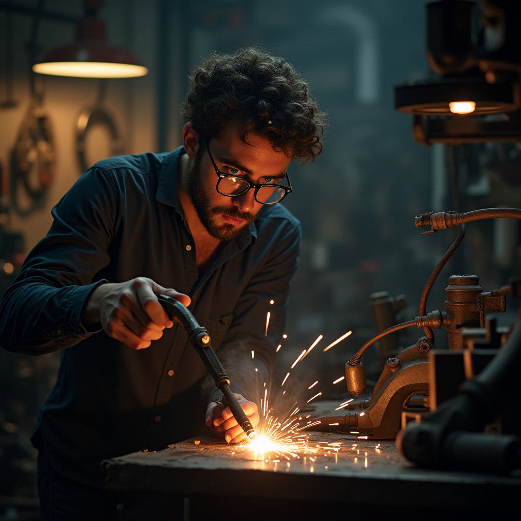 Welder in Engineering Lab, Cinematic Lighting