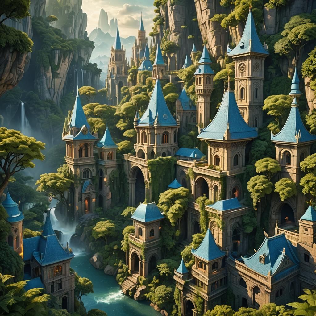 Vintage Travel Poster: Fantastical Cityscape in Golden Hues