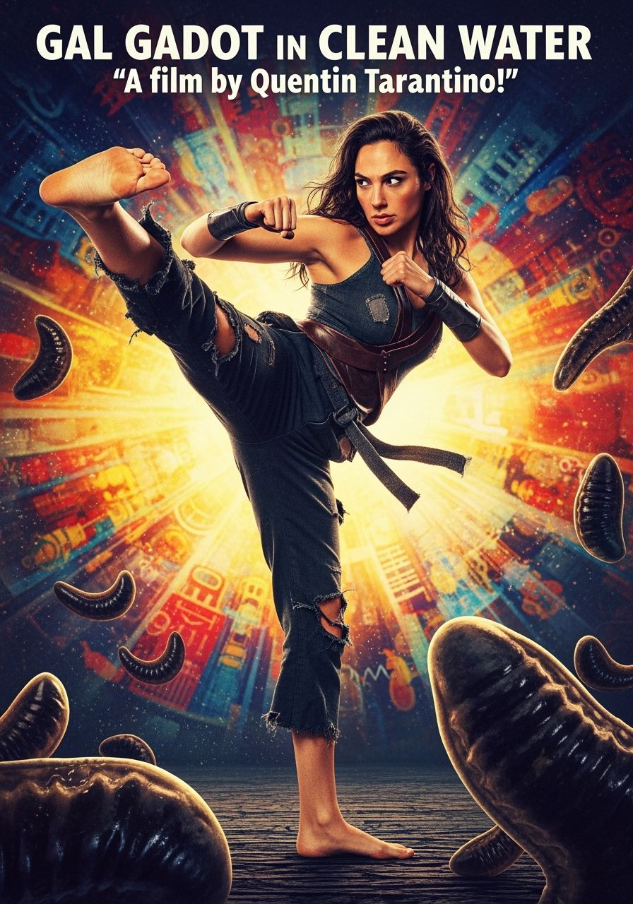 Gal Gadot Karate Kick in Dystopian Sci-Fi Style