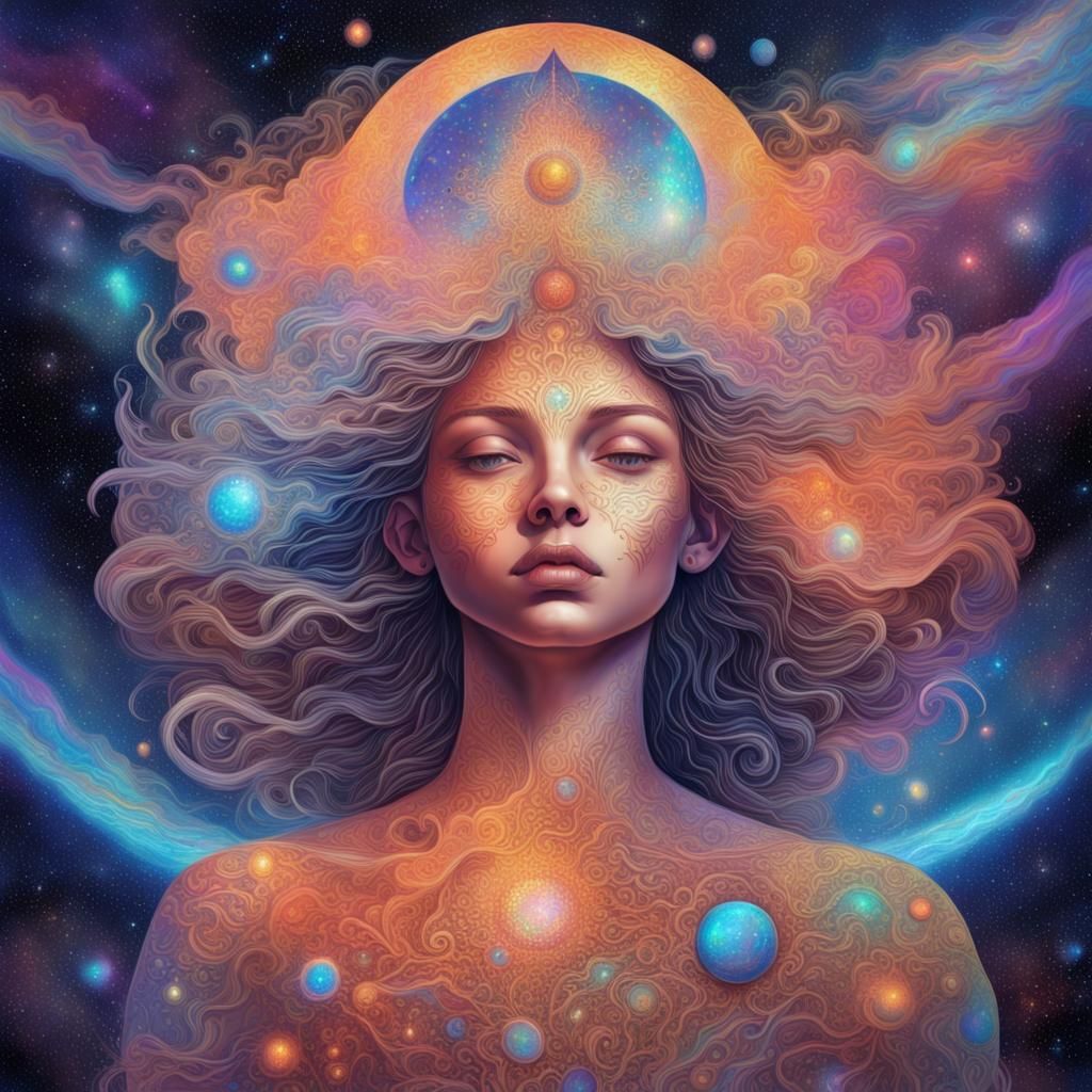 Holographic Cosmic Woman in Astral Illustration