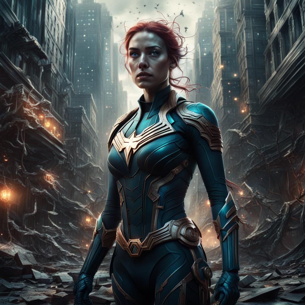 Superhero Neuron Girl in Epic Fantasy Art