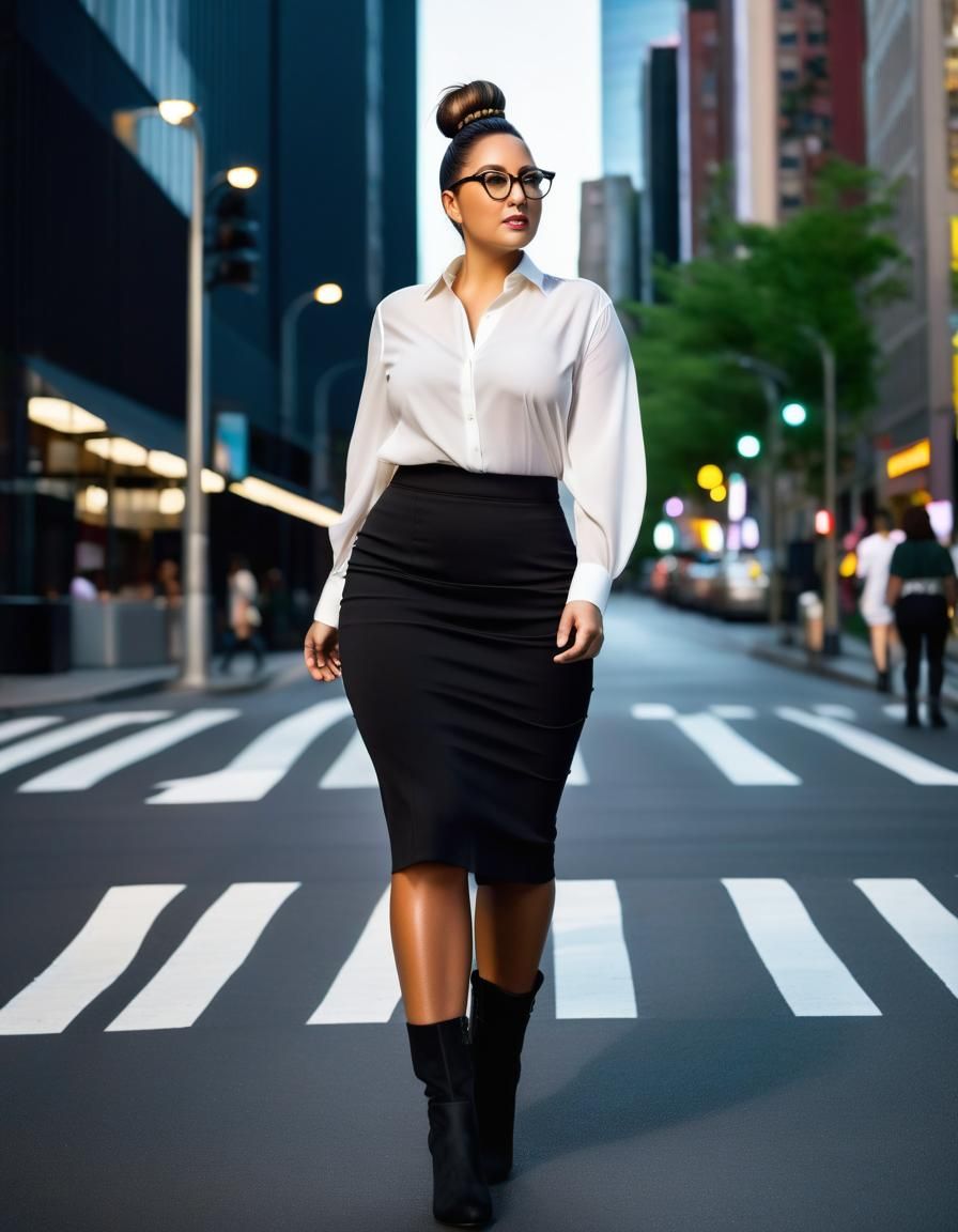 Curvy Businesswoman Portrait in City, Glamour Lighting