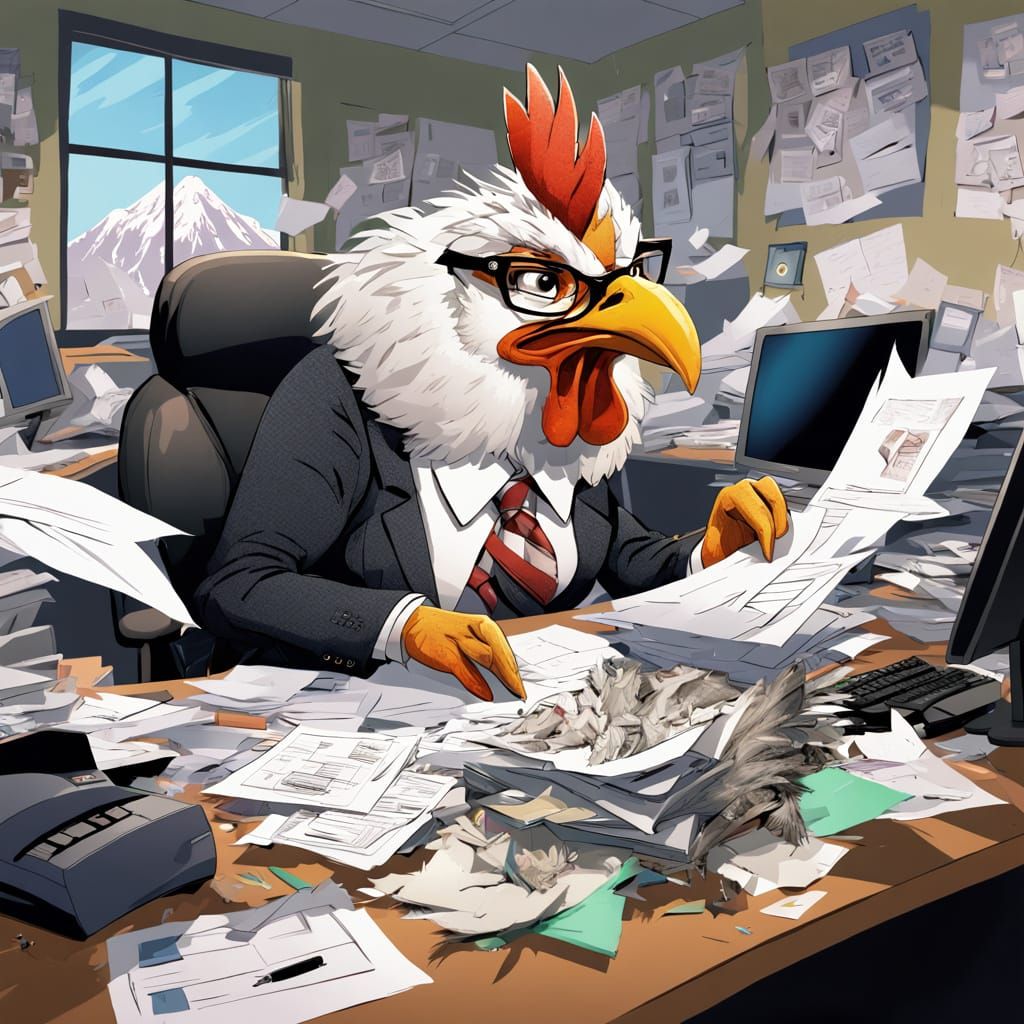A disgruntled hen in office