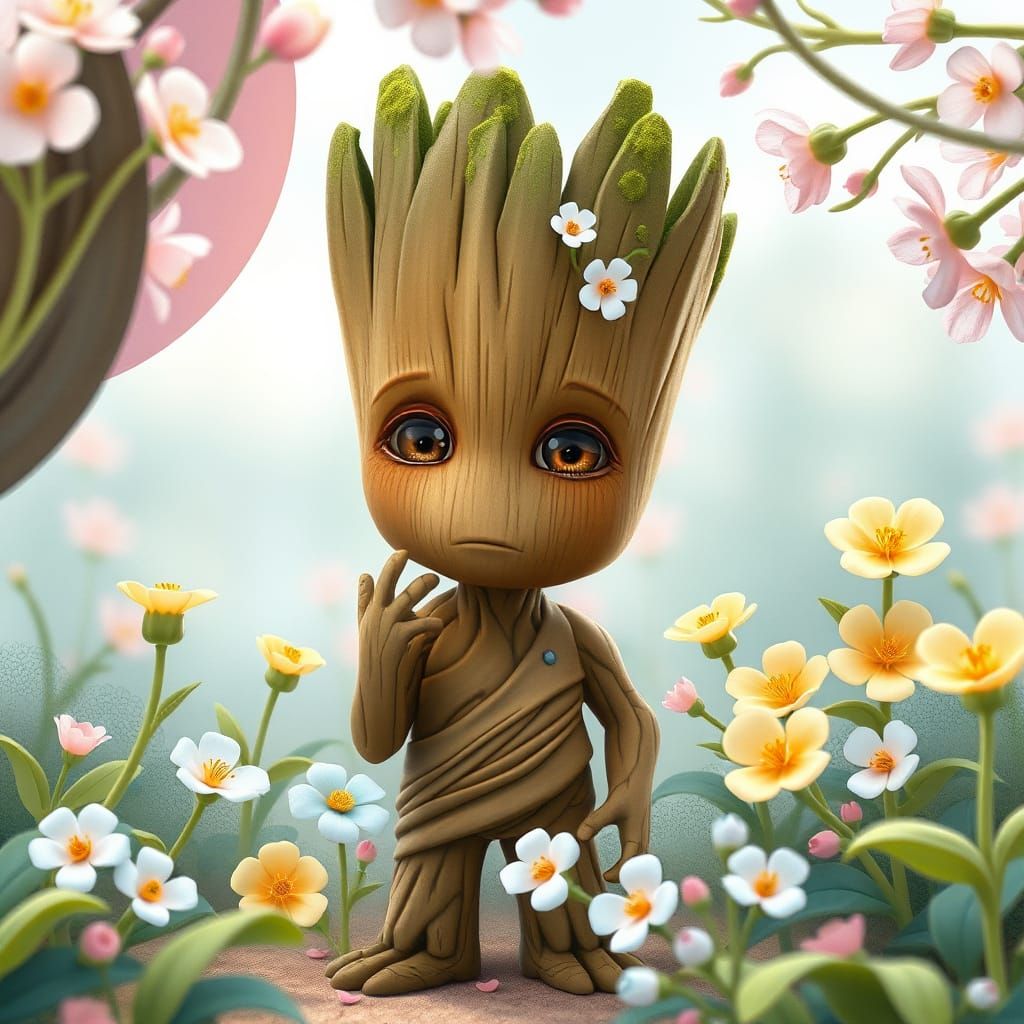 Gentle Groot Blossoms in Whimsical Garden