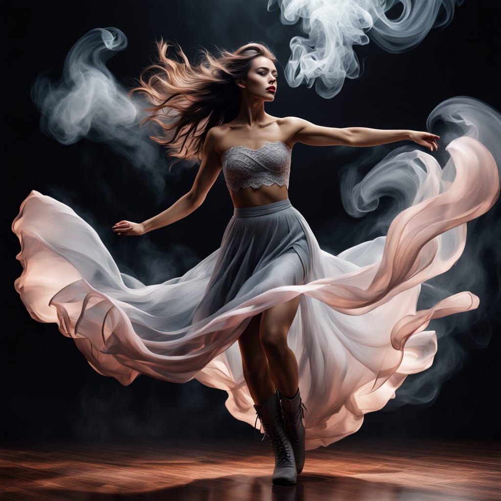 Dramatic Fashion Photo of Woman Dancing in Smoke