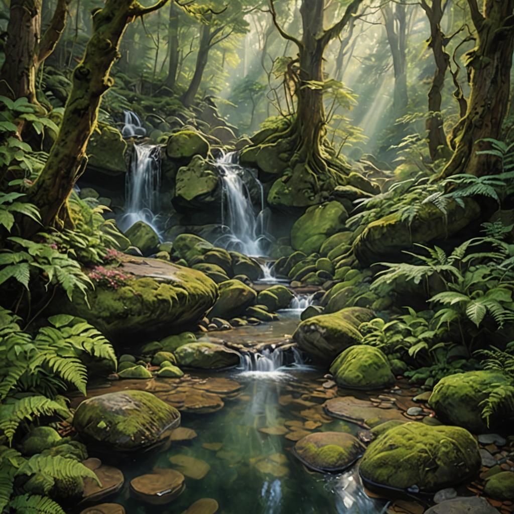 Enchanted Forest Glen with Cascading Water