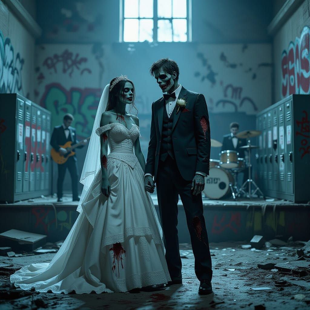 Zombie Prom Night at Ruined High School with Gothic Horror B...
