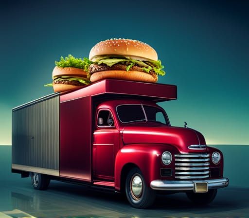 Red Truck Delivers Giant Burger to Restaurant