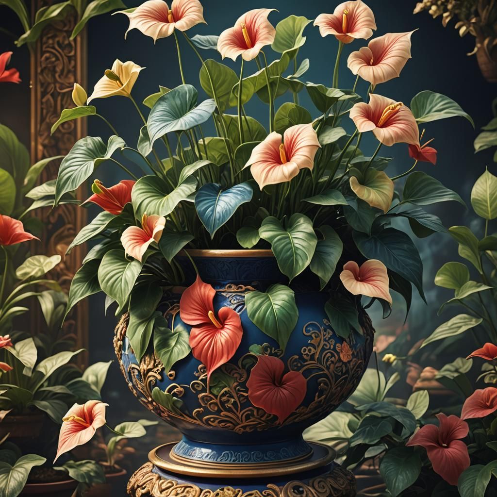 Ornate Anthurium Still Life in Macro Photography Style