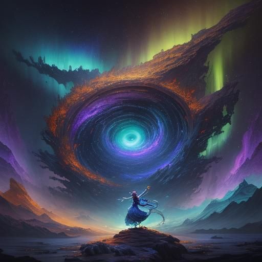 Musician Amidst Swirling Melodies: Concept Art