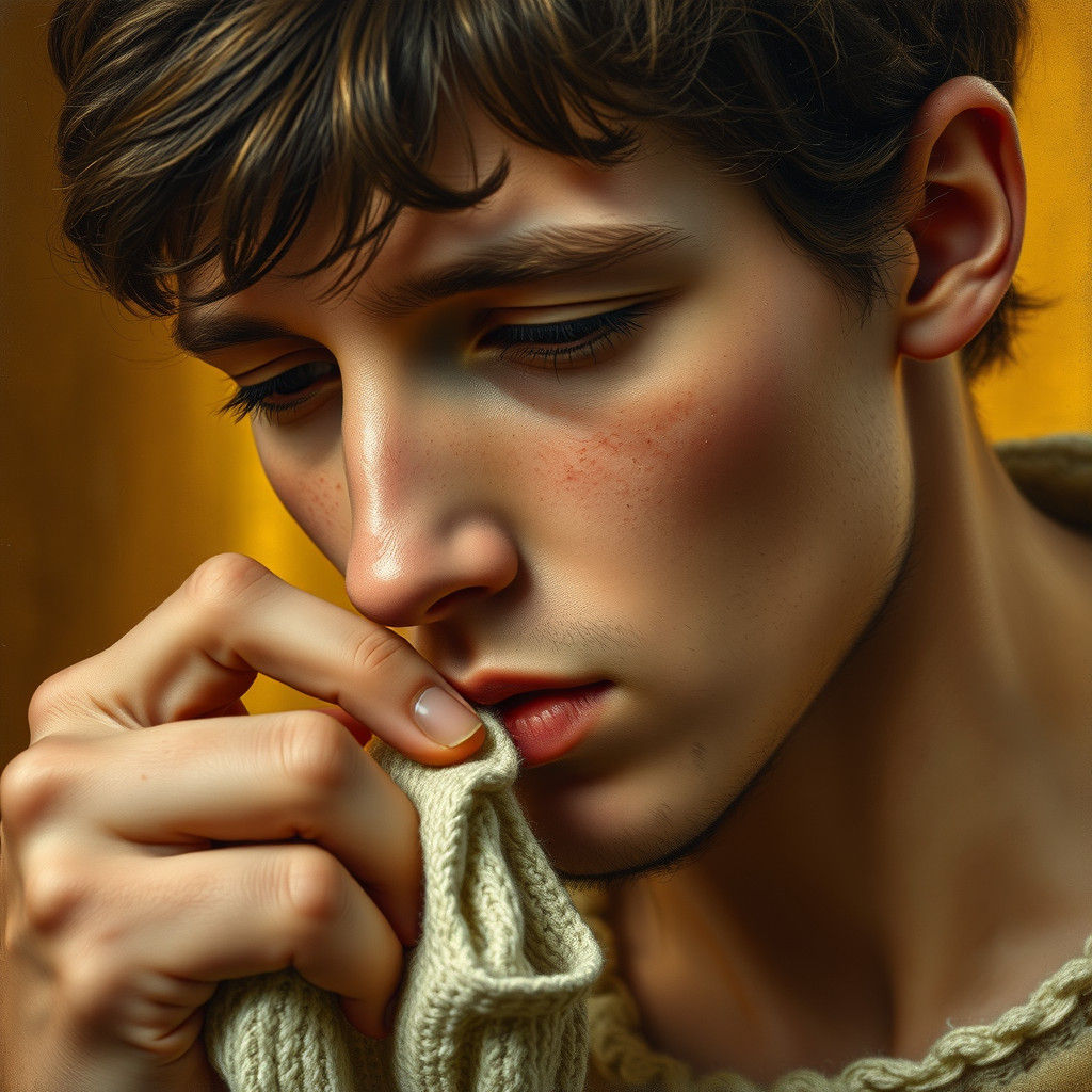 Detailed Portrait of Person Pinching Object, Classic Realism