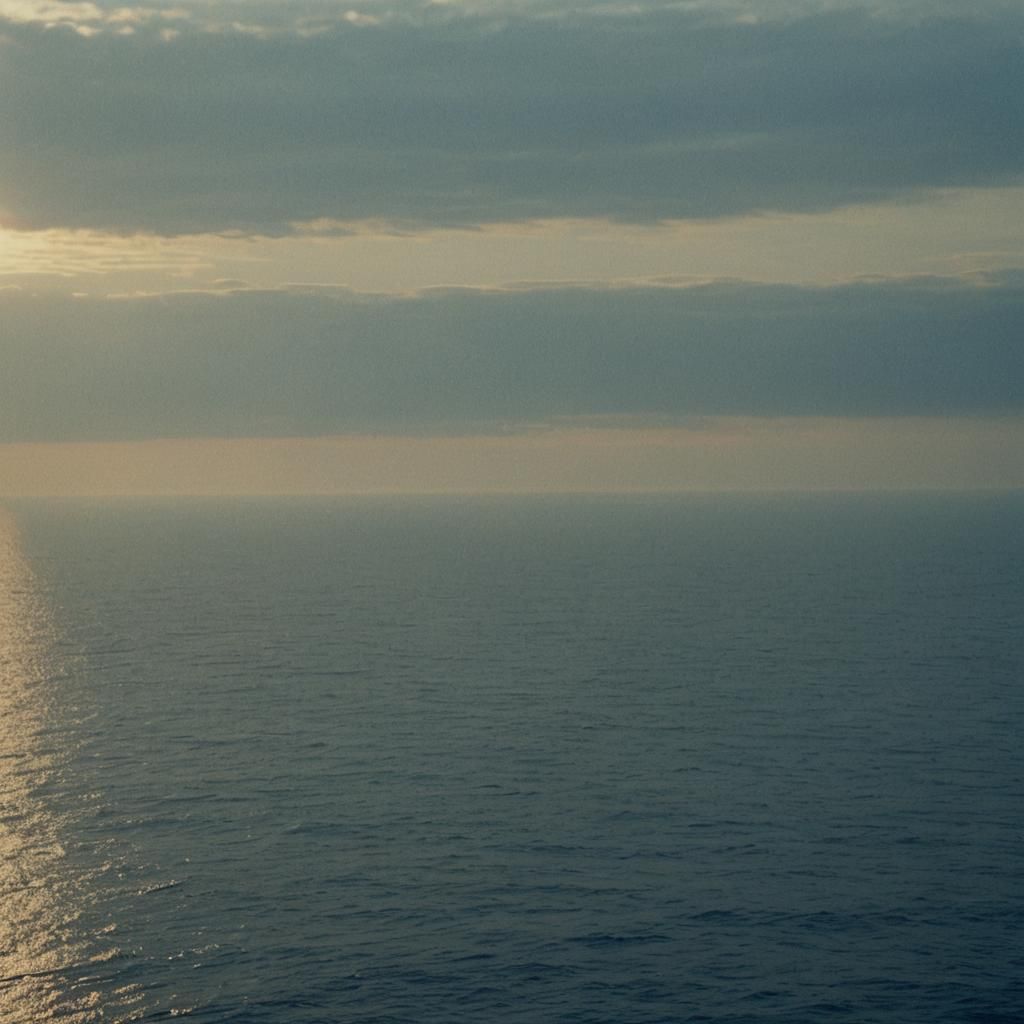 Misty Deep Blue Seascape with Golden Sunlight
