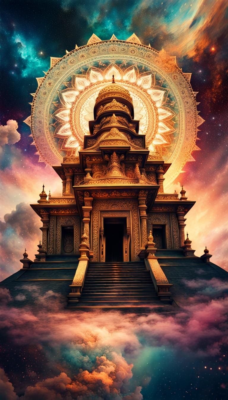 Cosmic Sky Temple Mandala in Fantasycore Style