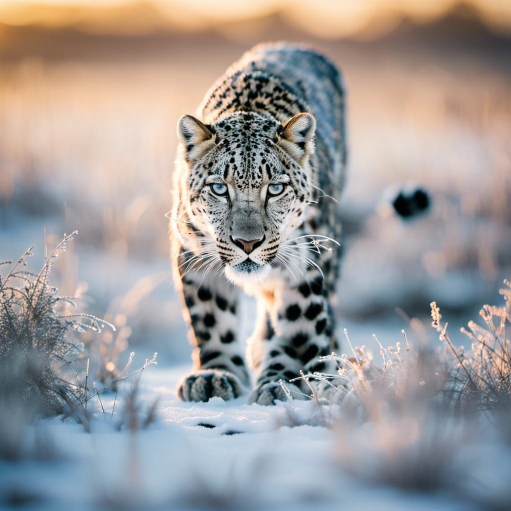 Frost Leopard on a Beautiful Frozen Tundra