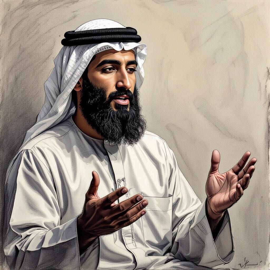 Expressive Arab Man in Charcoal Drawing Style