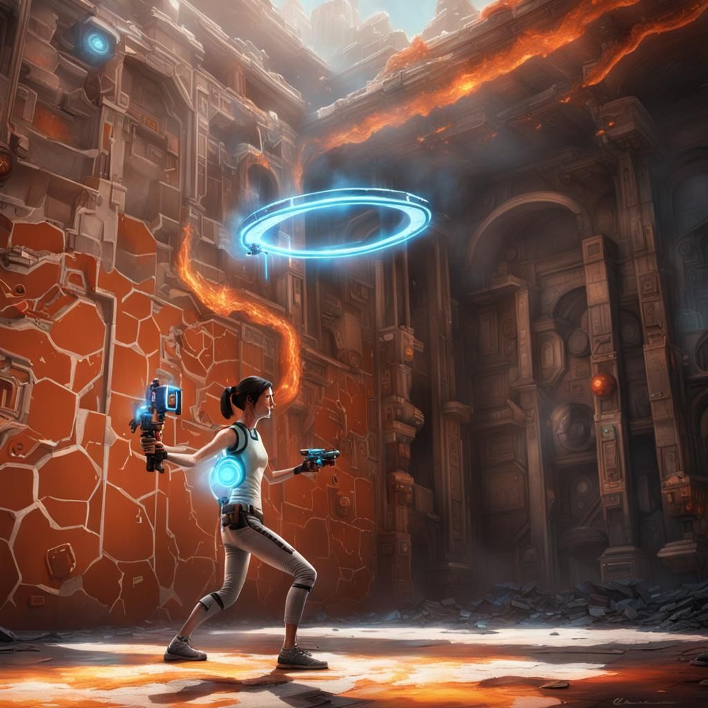 Chell From Portal Fires Portal Gun