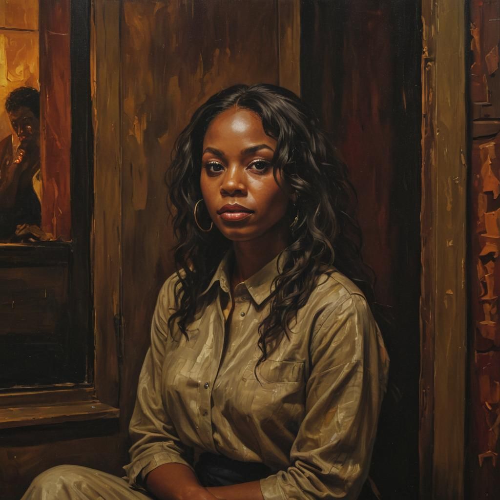 Surreal Portrait in Haunted House, Oil Painting