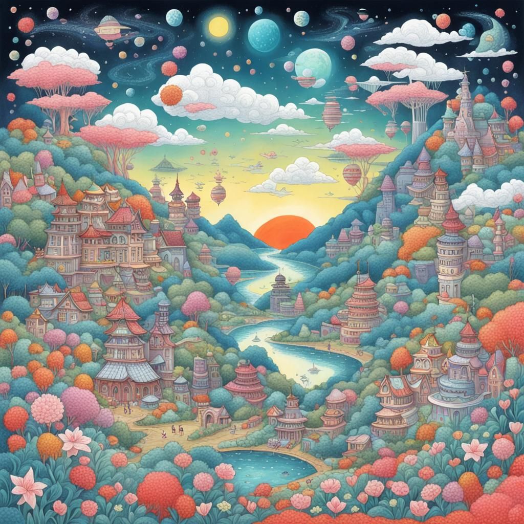 Surreal World Illustration in Junko Mizuno Style