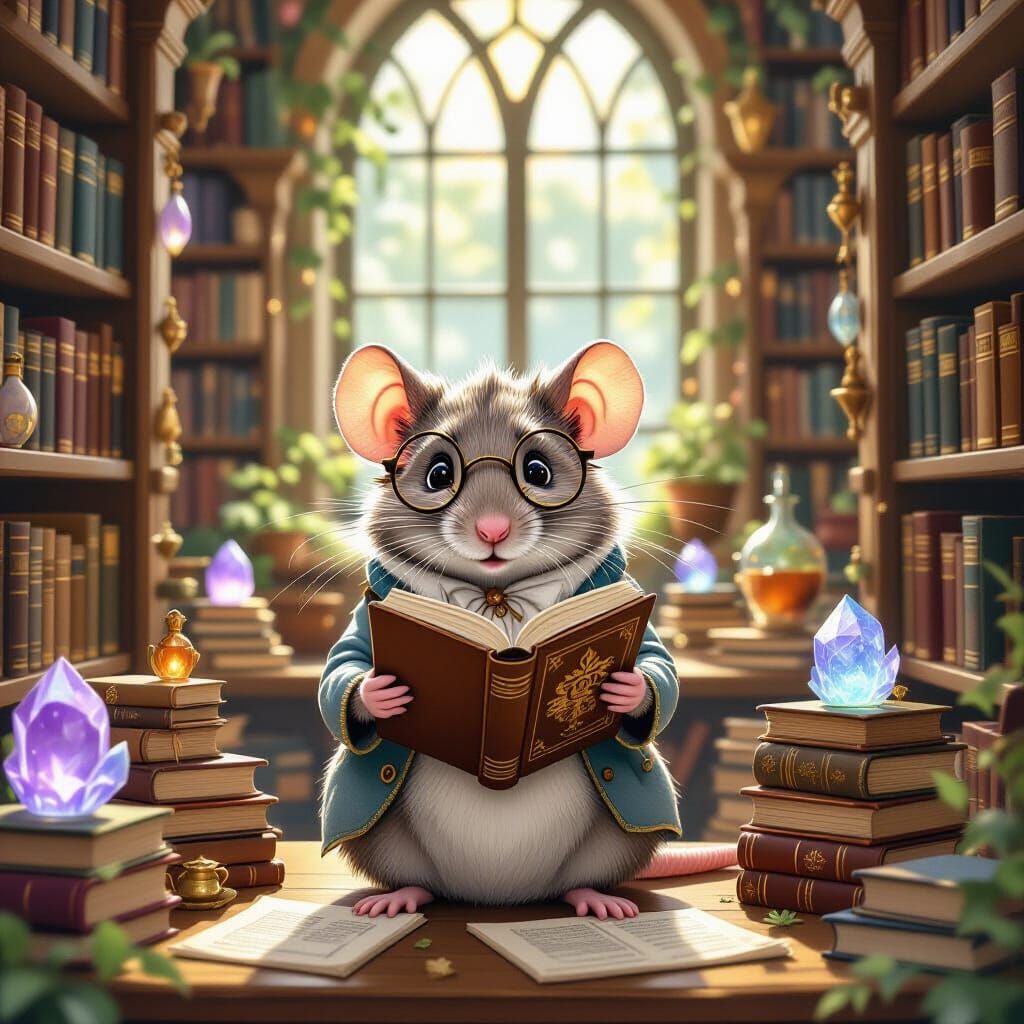 Rat-Folk Librarian in Botanical Ghibli Style