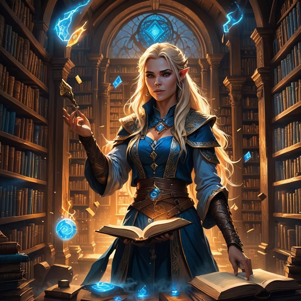 Fantasy Wizard in Magical Library Concept Art
