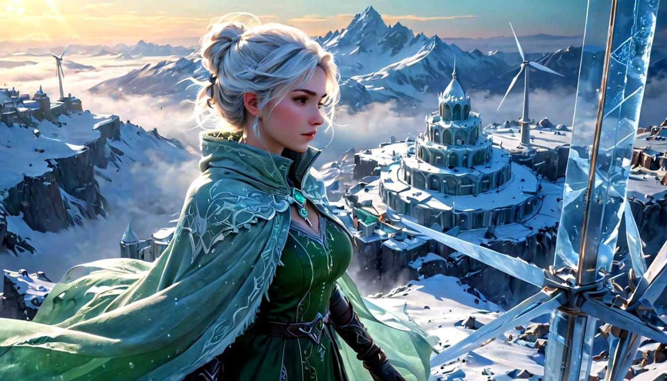 Futuristic Winter Cityscape in Anime Style