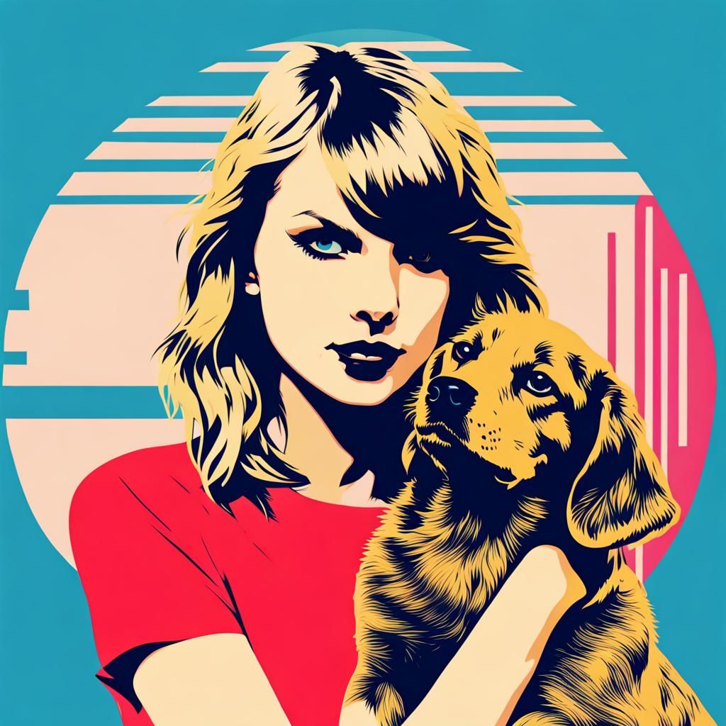 Taylor Swift and Dog in Geometric Pop Art