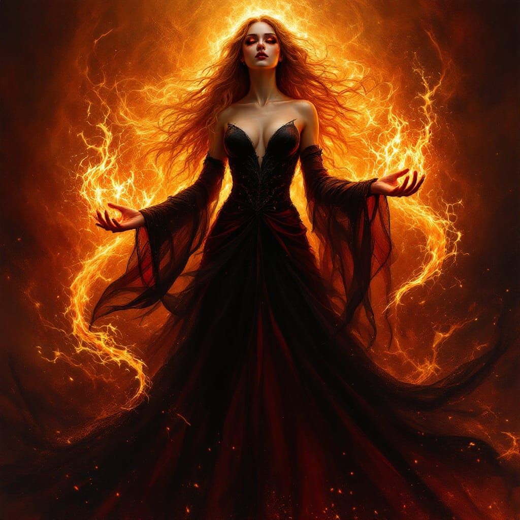 Fiery Goddess Emerges from Blazing Inferno