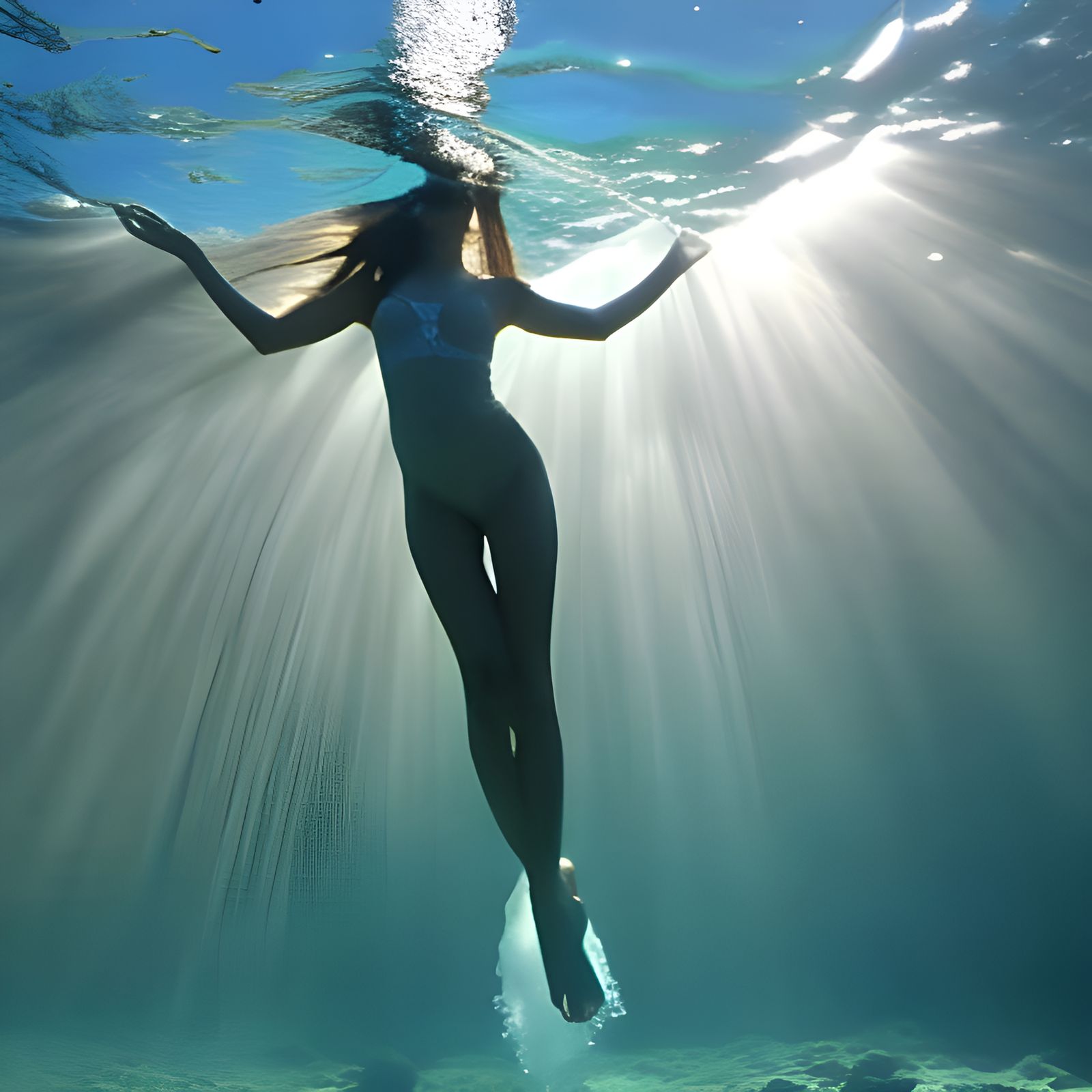Underwater Woman with Flowing Dress in Acrylic