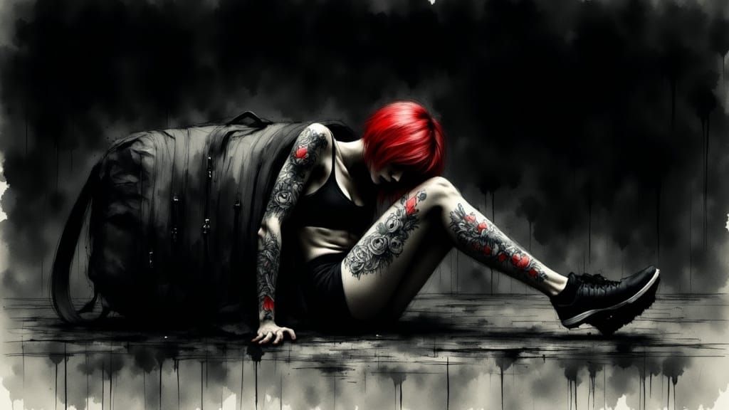 Surreal Portrait of a Confident Tattooed Woman Emerging from...