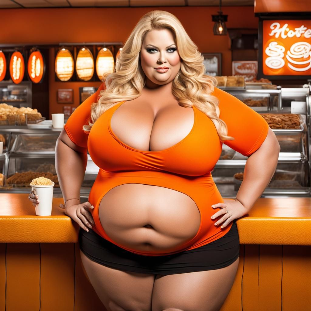 Humorous Portrait of Overweight Hooters Waitress