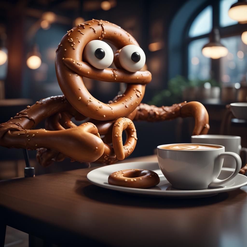 Pretzel Man Drinks Coffee: Fantasy Concept Art