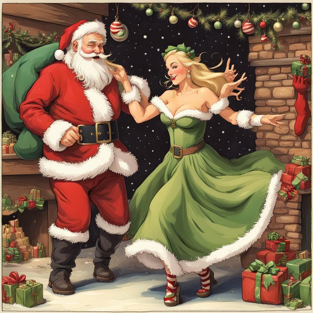 Santa Claus Dancing with Elf