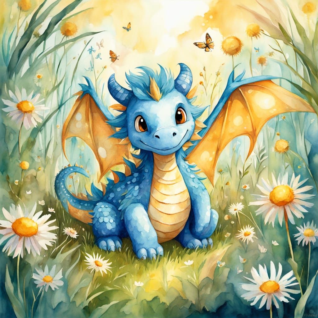 Whimsical Dragon in Sunny Meadow