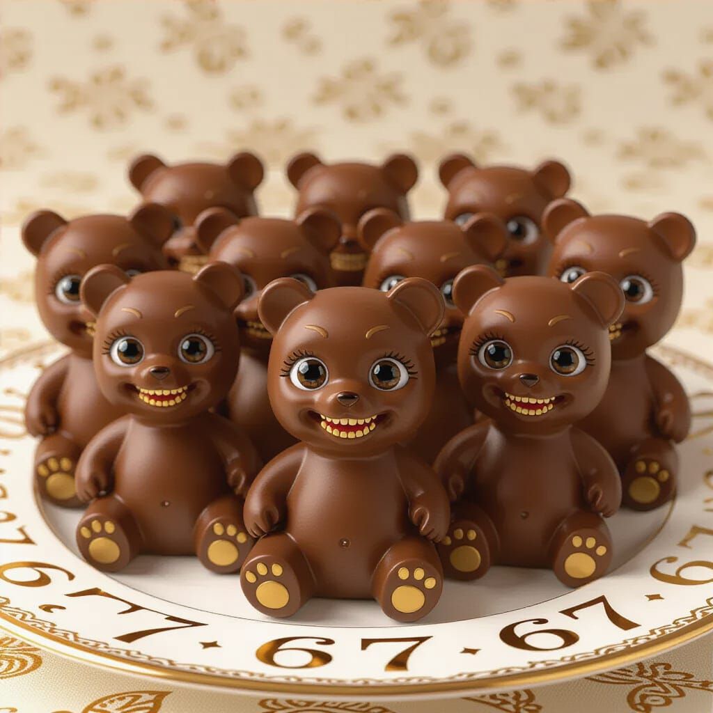Gold Chocolate Dolls with Sharp Teeth on Decorative Plate