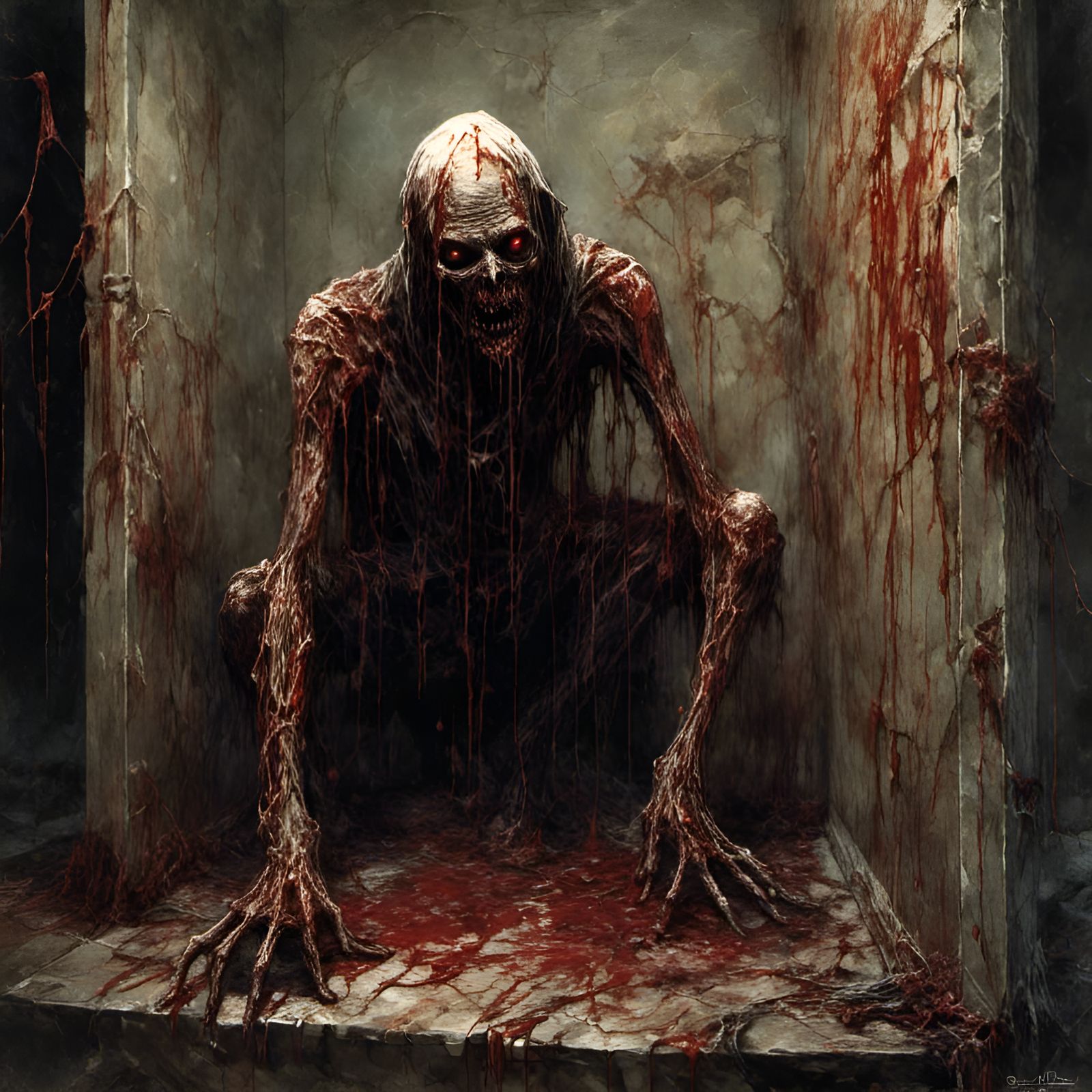 Rotting Zombie in Dark Crypt: Macabre Horror