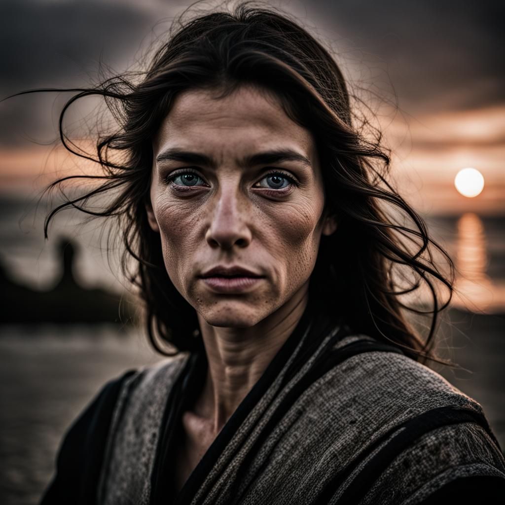 Courageous Woman Warrior on Black Horse