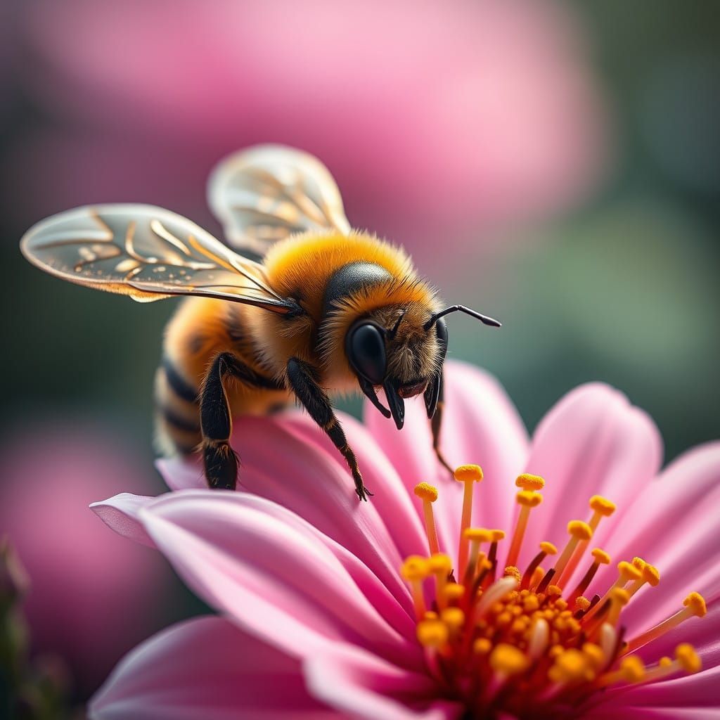 Close Up of Honey Bee on a Vibrant Fantasy Flower in Deep Co...