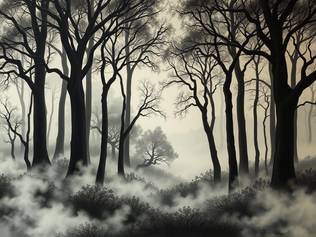 Foggy White Space Forest