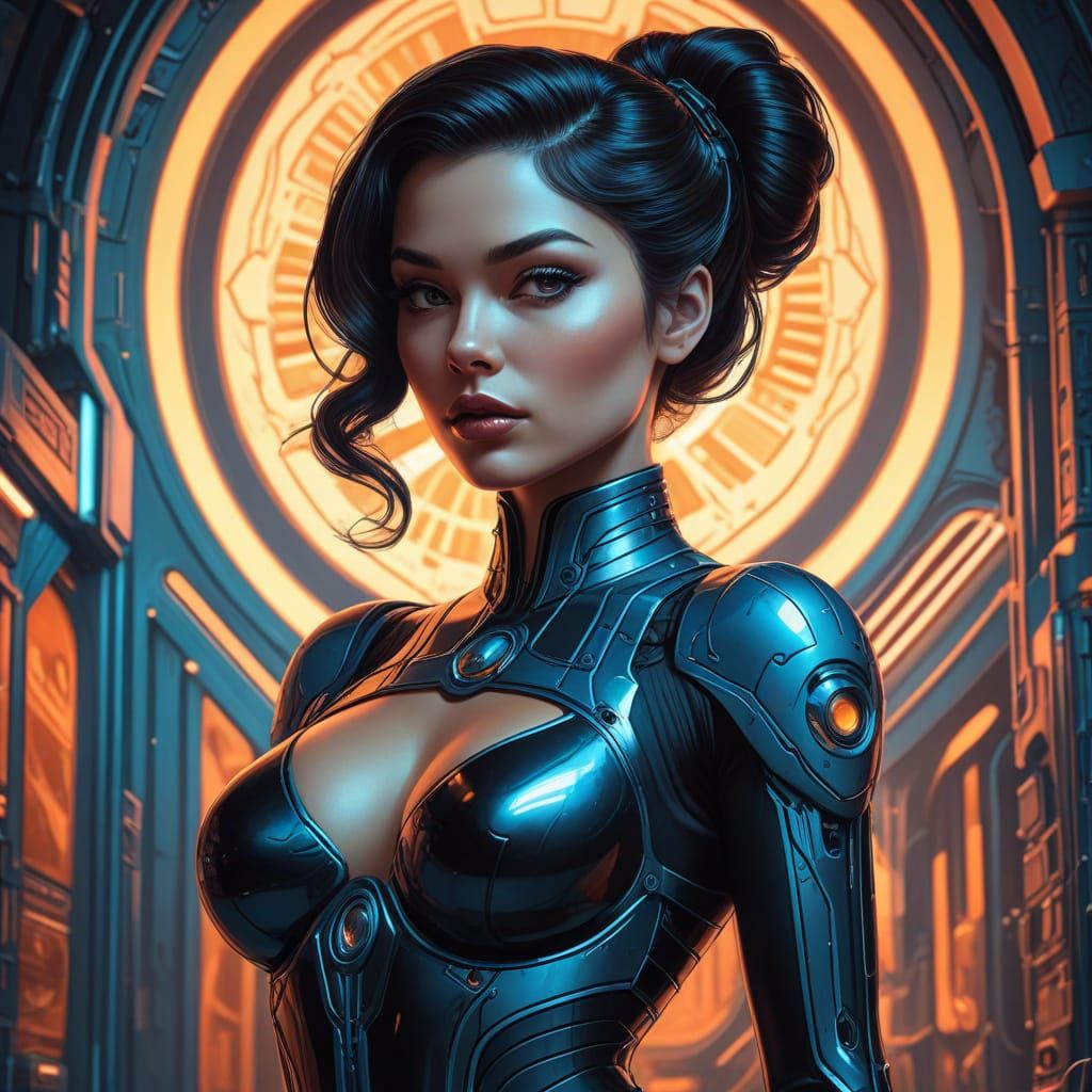 Sleek Cyber Agent in Retro-Futuristic Noir