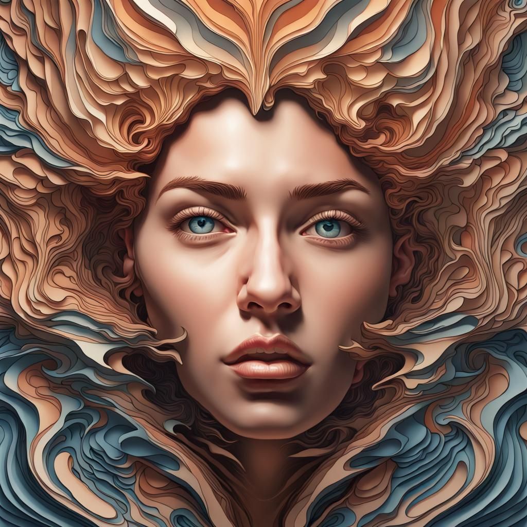 Abstract Vector Fractal Portrait with Dynamic Lighting